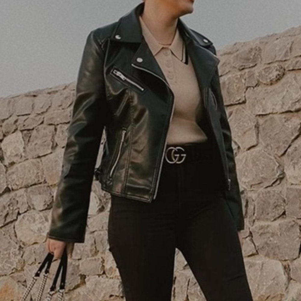 Modern Biker Chick Moto Faux leather Zipper Detail Motorcycle Jacket - Picture 6 of 12